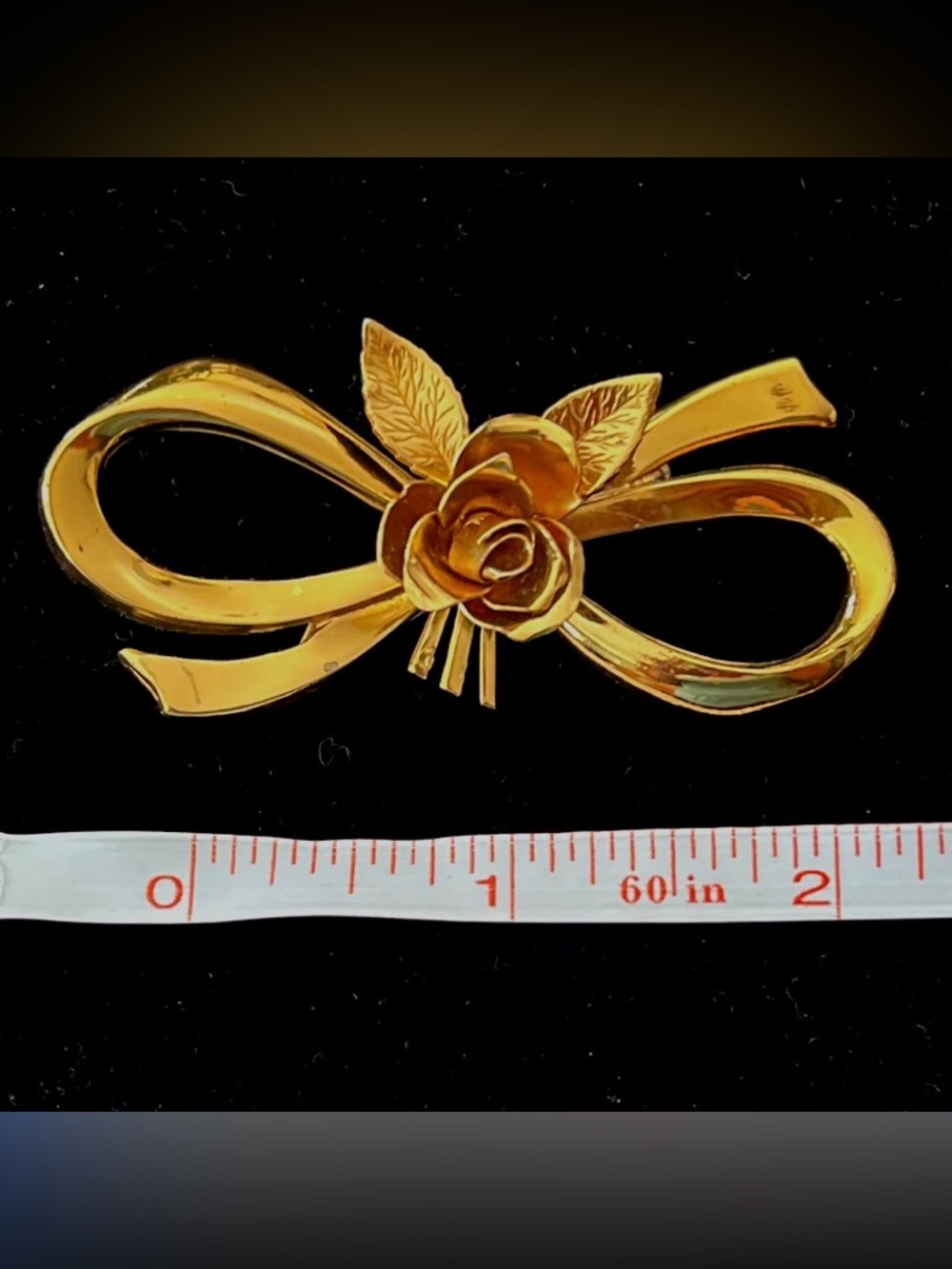 Coro Pegasus Gold-Tone Rose and Bow Brooch - Picture 6 of 8
